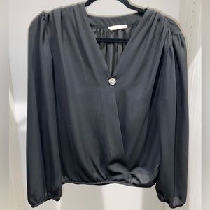 Elodie Long-Sleeve Black Blouse with Crystal